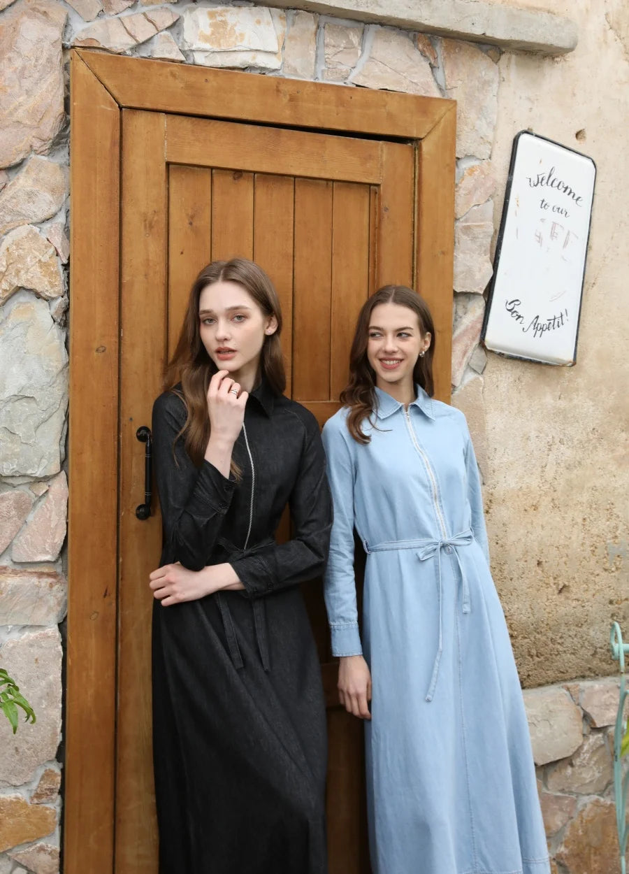Light Denim Dress with Removable Belt