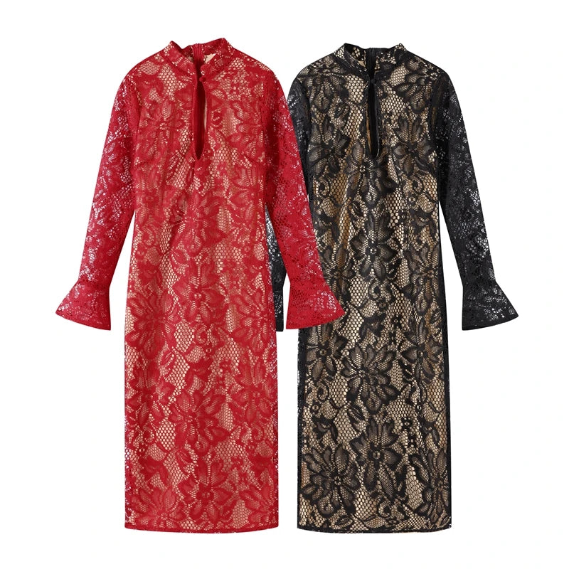 Long Sleeve Lace Midi Dress