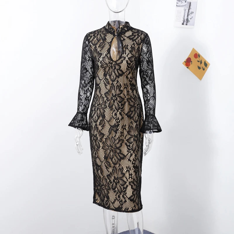 Long Sleeve Lace Midi Dress
