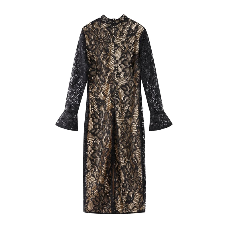 Long Sleeve Lace Midi Dress