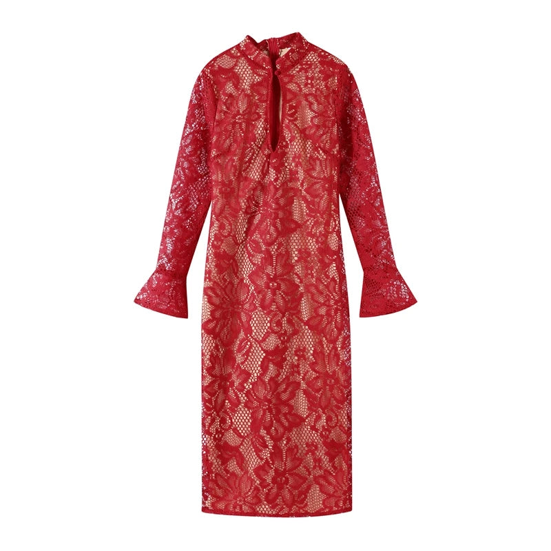 Long Sleeve Lace Midi Dress