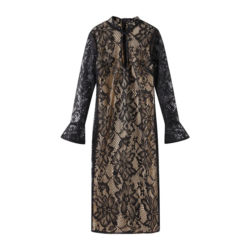 Long Sleeve Lace Midi Dress