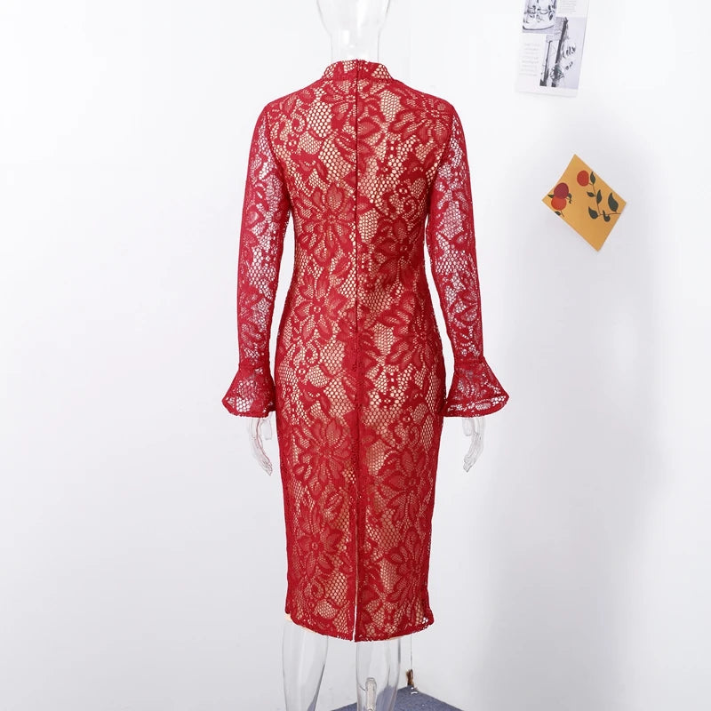Long Sleeve Lace Midi Dress