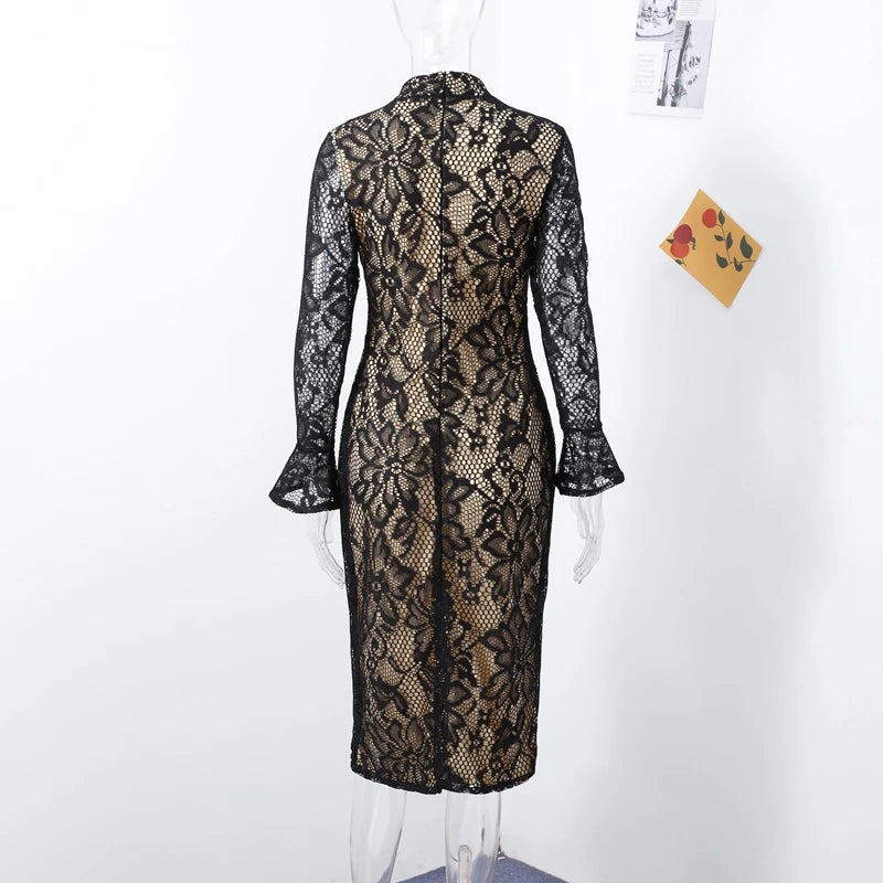 Long Sleeve Lace Midi Dress