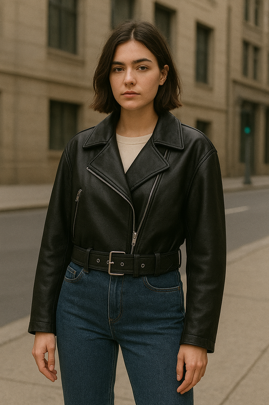 Oversized Vintage PU Jacket with Belt